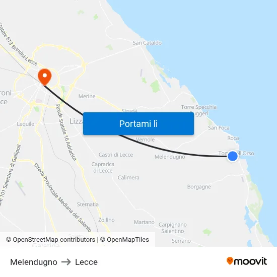 Melendugno to Lecce map