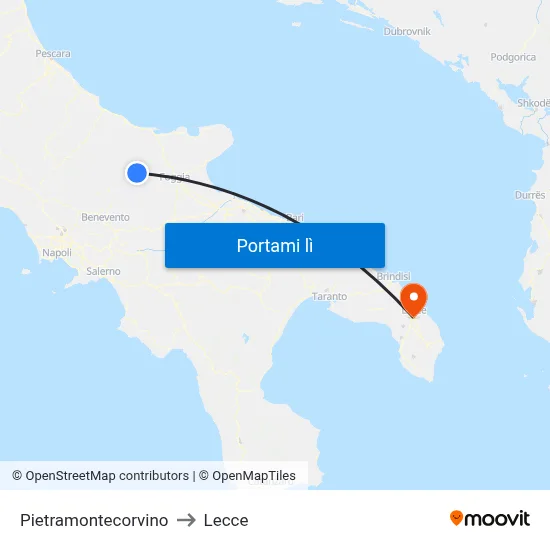 Pietramontecorvino to Lecce map