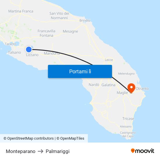 Monteparano to Palmariggi map