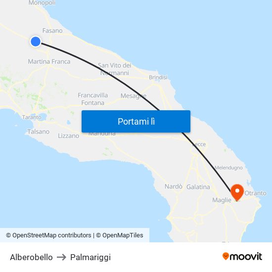 Alberobello to Palmariggi map