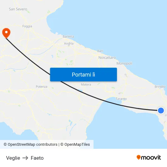 Veglie to Faeto map