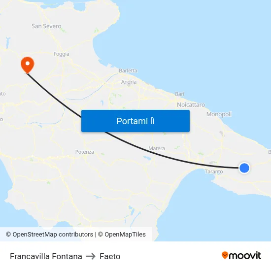Francavilla Fontana to Faeto map