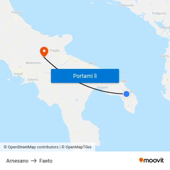 Arnesano to Faeto map