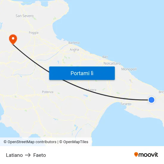 Latiano to Faeto map