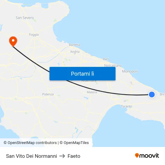 San Vito Dei Normanni to Faeto map