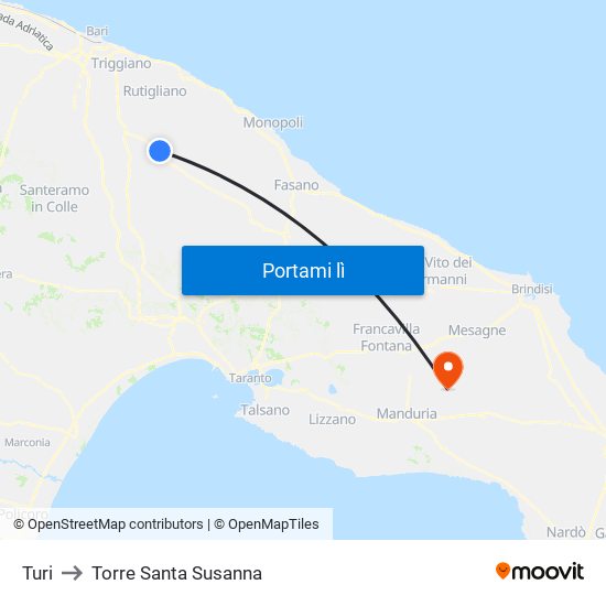 Turi to Torre Santa Susanna map