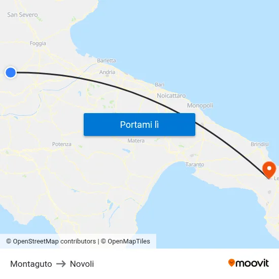 Montaguto to Novoli map