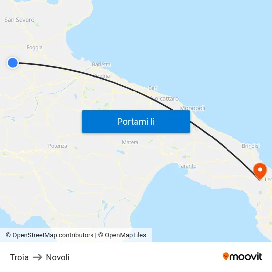 Troia to Novoli map