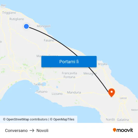 Conversano to Novoli map