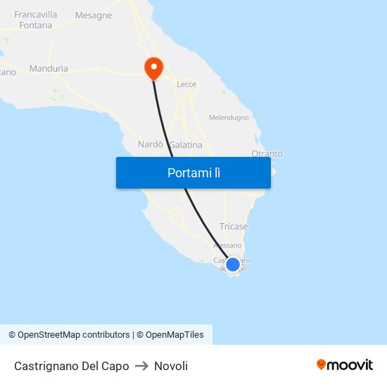 Castrignano Del Capo to Novoli map