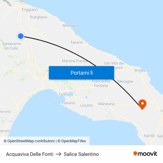 Acquaviva Delle Fonti to Salice Salentino map