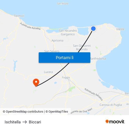 Ischitella to Biccari map