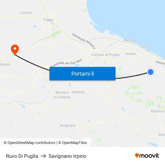 Ruvo Di Puglia to Savignano Irpino map