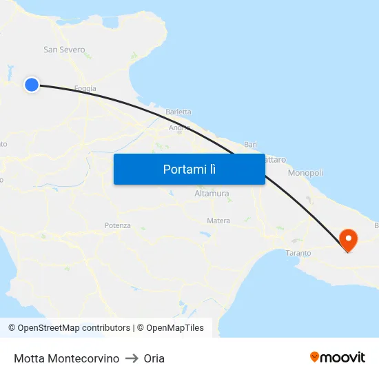 Motta Montecorvino to Oria map