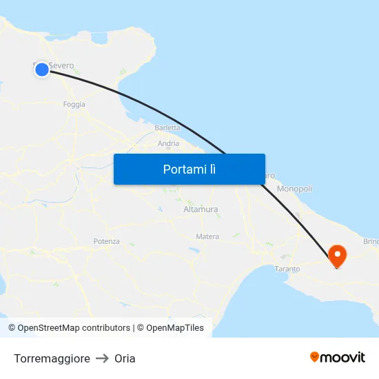 Torremaggiore to Oria map