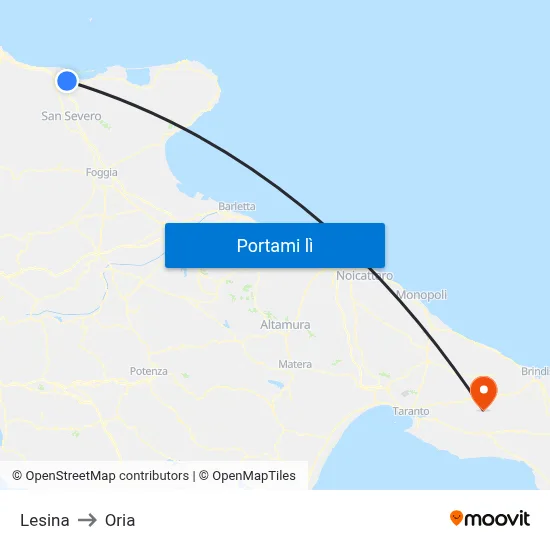 Lesina to Oria map