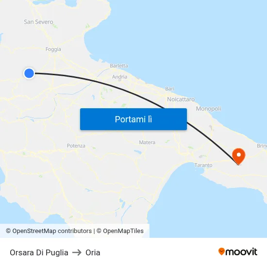 Orsara Di Puglia to Oria map