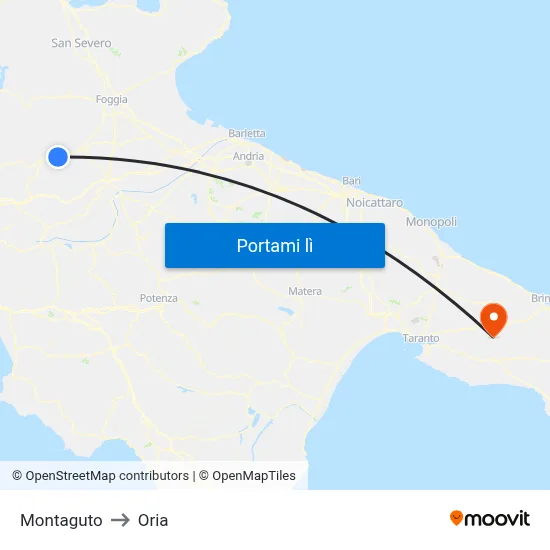 Montaguto to Oria map