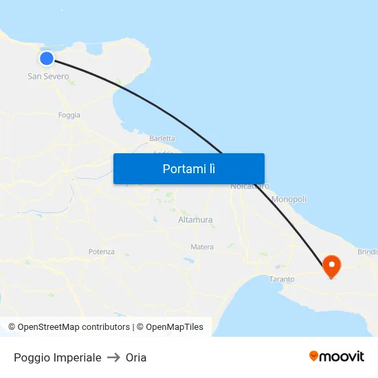 Poggio Imperiale to Oria map