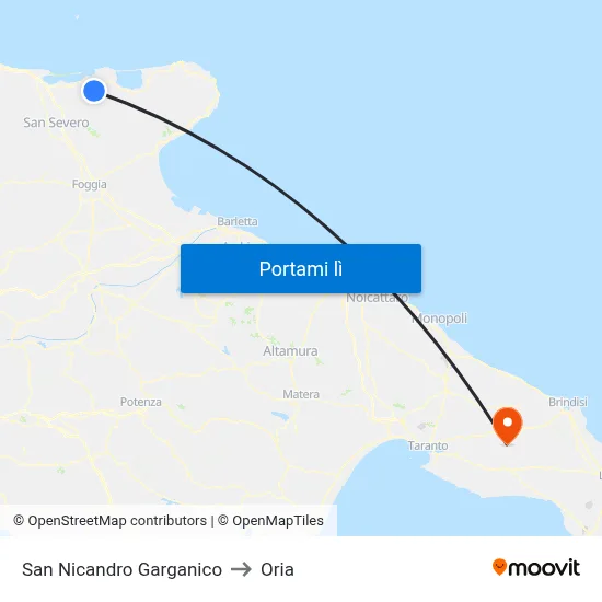 San Nicandro Garganico to Oria map