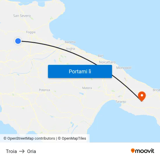 Troia to Oria map