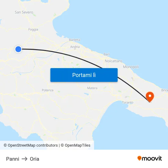 Panni to Oria map