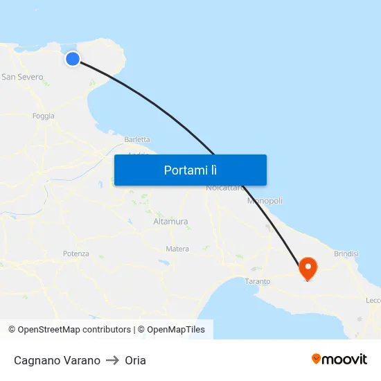 Cagnano Varano to Oria map