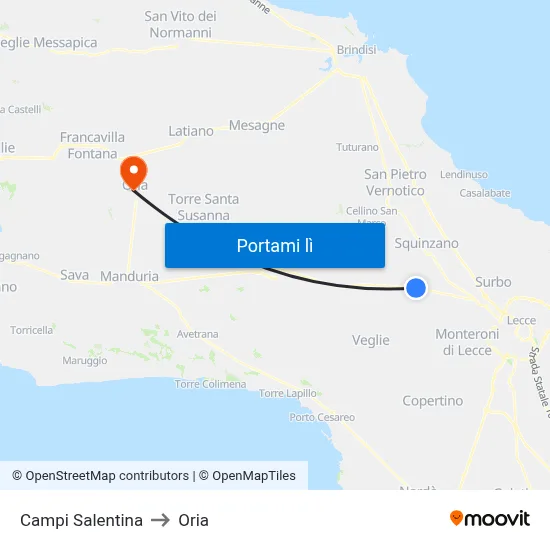 Campi Salentina to Oria map