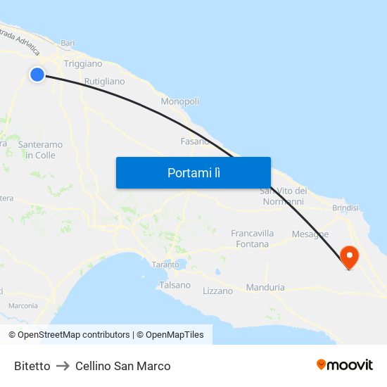 Bitetto to Cellino San Marco map
