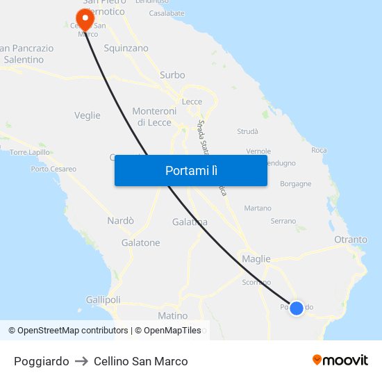 Poggiardo to Cellino San Marco map