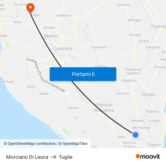 Morciano Di Leuca to Tuglie map