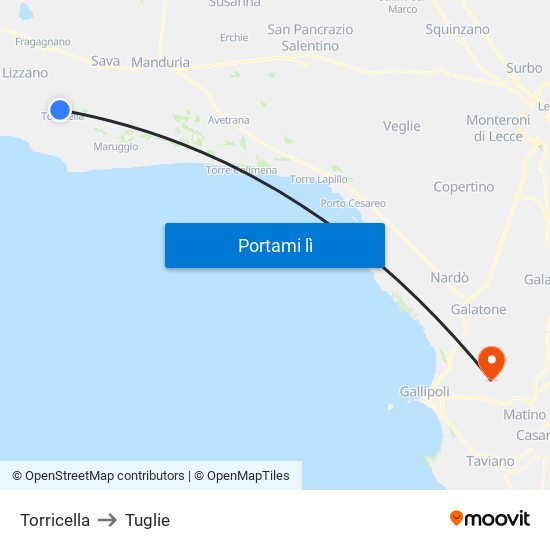 Torricella to Tuglie map