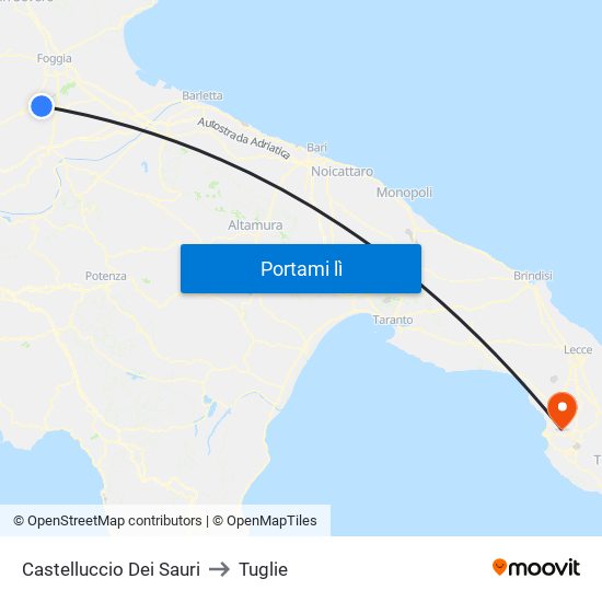 Castelluccio Dei Sauri to Tuglie map