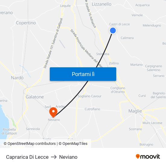 Caprarica Di Lecce to Neviano map