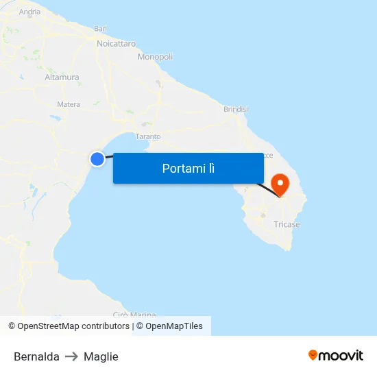 Bernalda to Maglie map