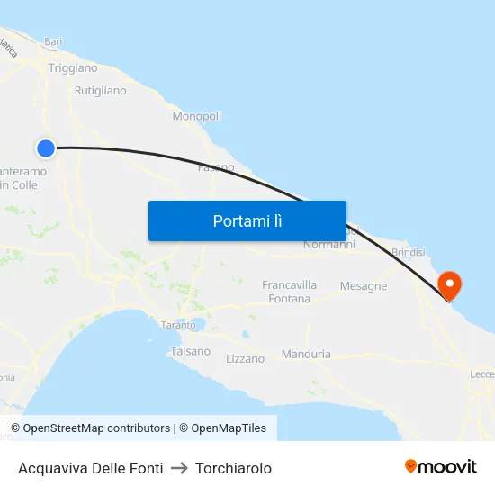 Acquaviva Delle Fonti to Torchiarolo map