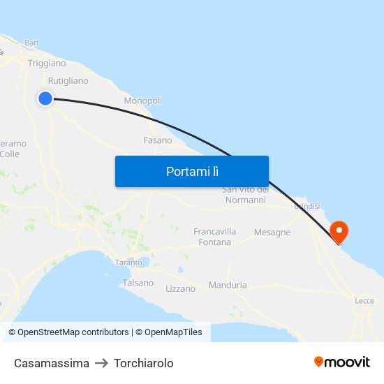 Casamassima to Torchiarolo map