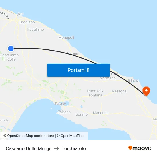 Cassano Delle Murge to Torchiarolo map