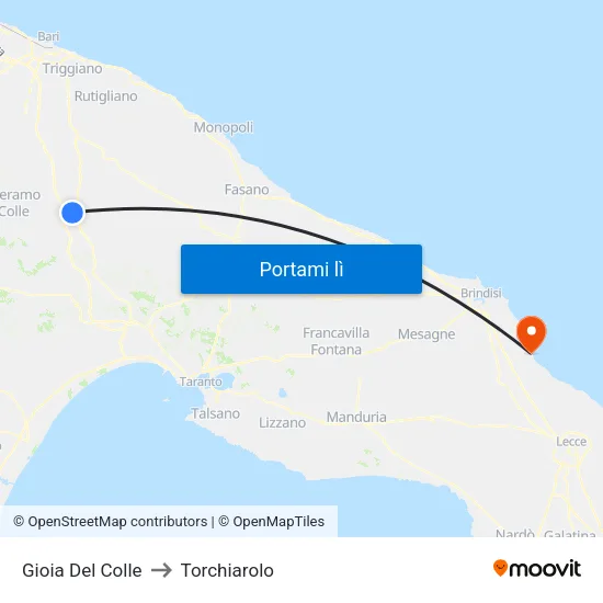 Gioia Del Colle to Torchiarolo map