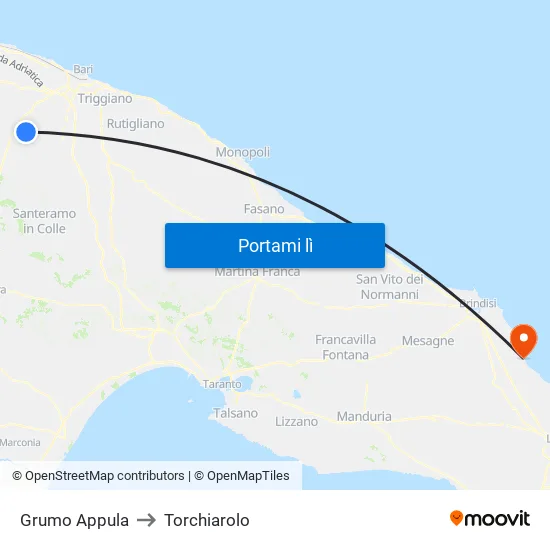 Grumo Appula to Torchiarolo map