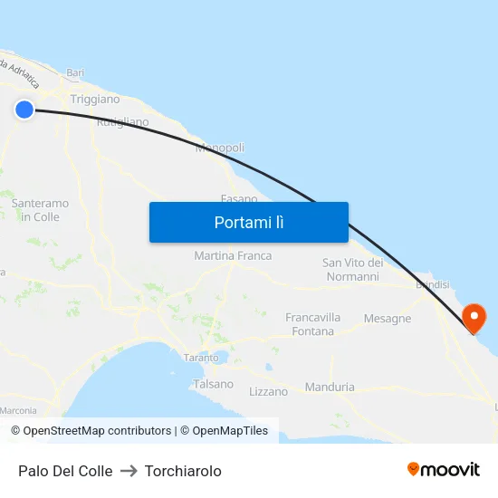 Palo Del Colle to Torchiarolo map