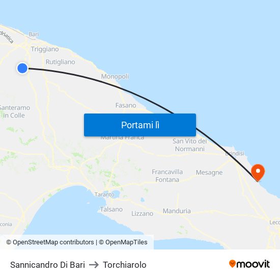 Sannicandro Di Bari to Torchiarolo map