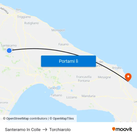 Santeramo In Colle to Torchiarolo map
