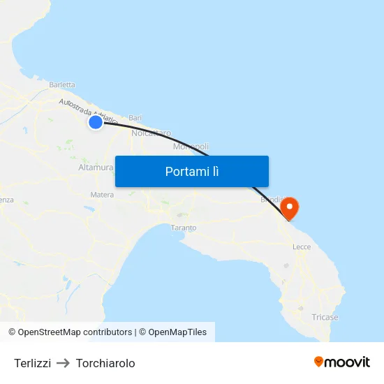 Terlizzi to Torchiarolo map