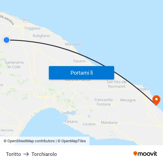 Toritto to Torchiarolo map