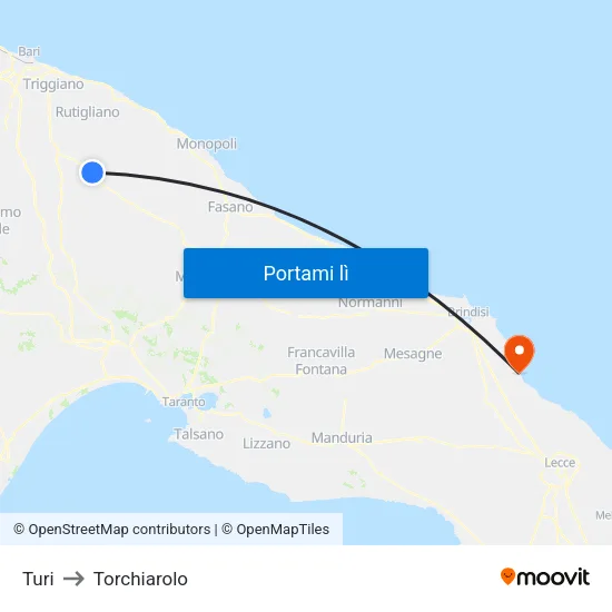 Turi to Torchiarolo map