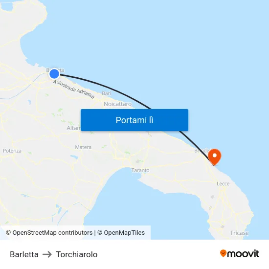 Barletta to Torchiarolo map