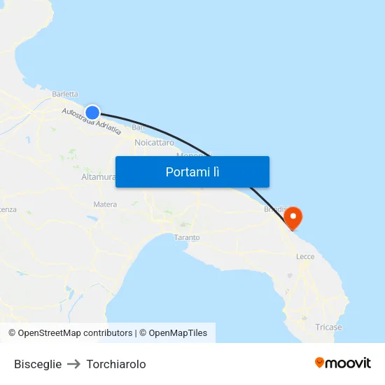 Bisceglie to Torchiarolo map