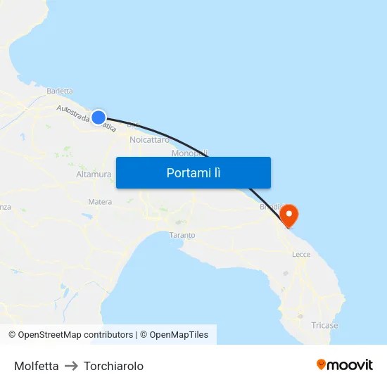 Molfetta to Torchiarolo map