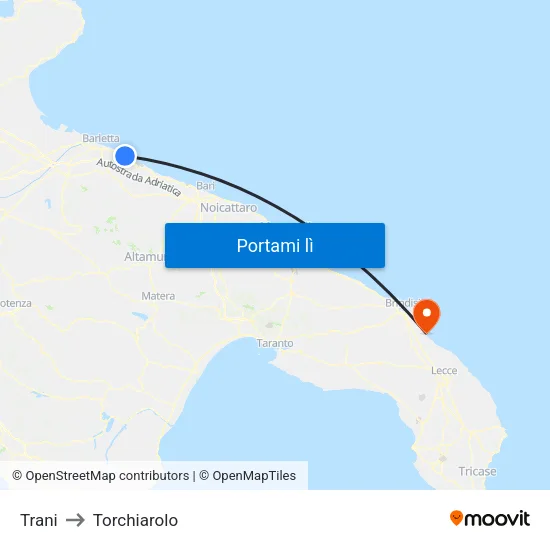 Trani to Torchiarolo map